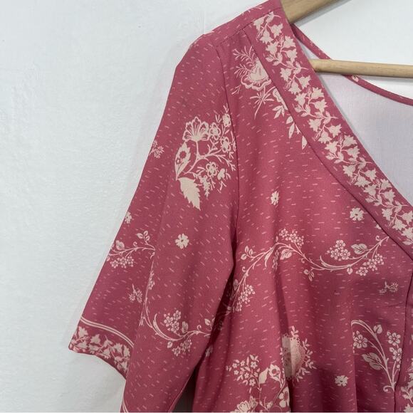 Eshakti Pink Vintage Floral Print Crepe Pleated Empire Dress Size Large or 14 - Picture 4 of 15